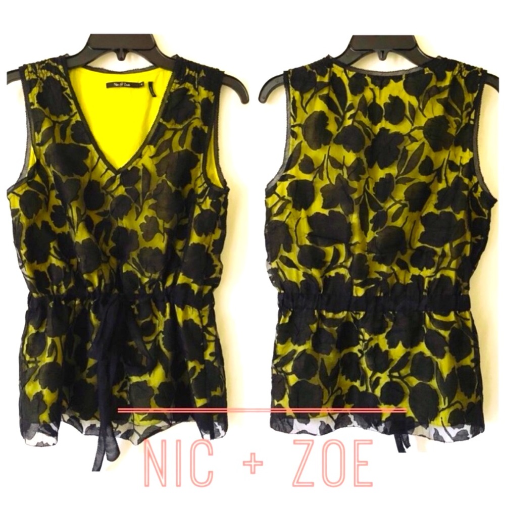 NIC & ZOE FLORAL LACE BLOUSE WITH CINCHED WAIST SIZE 6